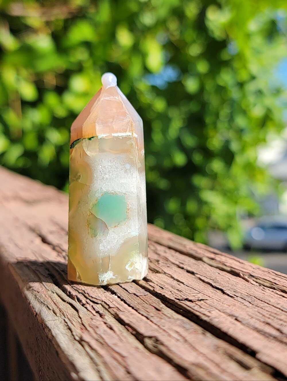 NEW 2.37" x 45g GREEN FLOWER AGATE TOWER
